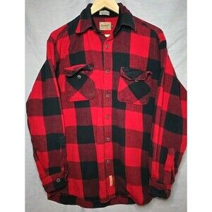 CE Schmidt Brawny Workwear Flannel Shirt Mens Med Heavy Lined Fleece Red Black